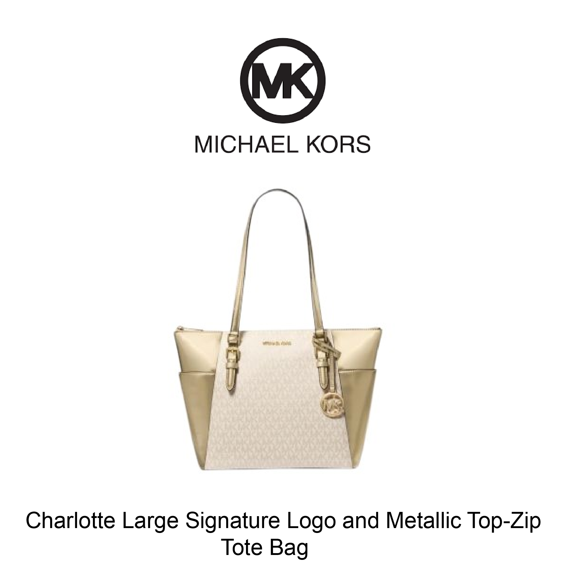 Charlotte Large Signature Logo and Metallic Top-Zip Tote Bag