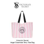 Victoria's Secret Terry Tote Bag Pink White Stripe Angel Essentials
