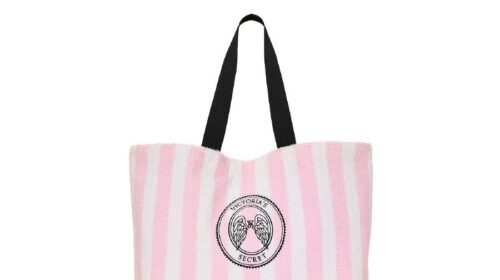 Victoria's Secret Terry Tote Bag Pink White Stripe Angel Essentials