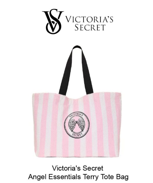 Victoria's Secret Terry Tote Bag Pink White Stripe Angel Essentials