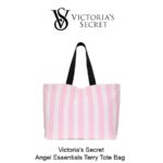 Victoria's Secret Terry Tote Bag Pink White Stripe Angel Essentials - Image 2