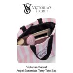 Victoria's Secret Terry Tote Bag Pink White Stripe Angel Essentials - Image 3