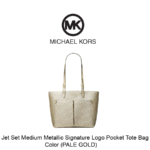 Jet Set Medium Metallic Signature Logo Pocket Tote Bag