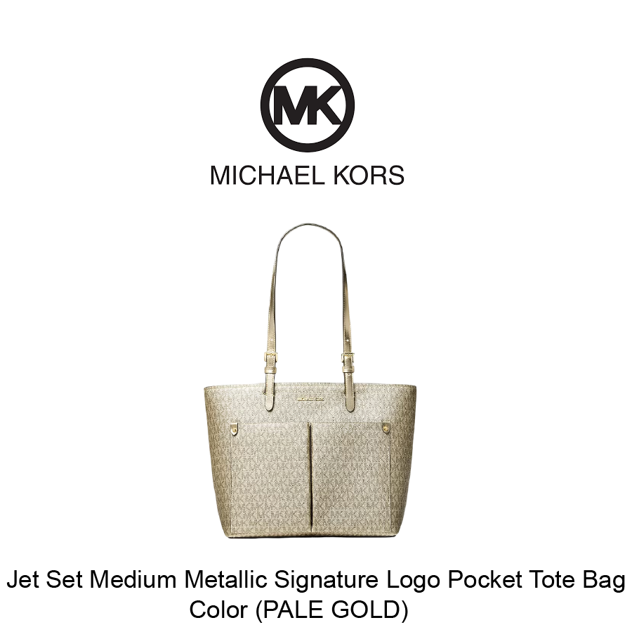 MICHAEL KORS Bags July-12-2026-29 Jet Set Medium Metallic Signature Logo Pocket Tote Bag - Image 1