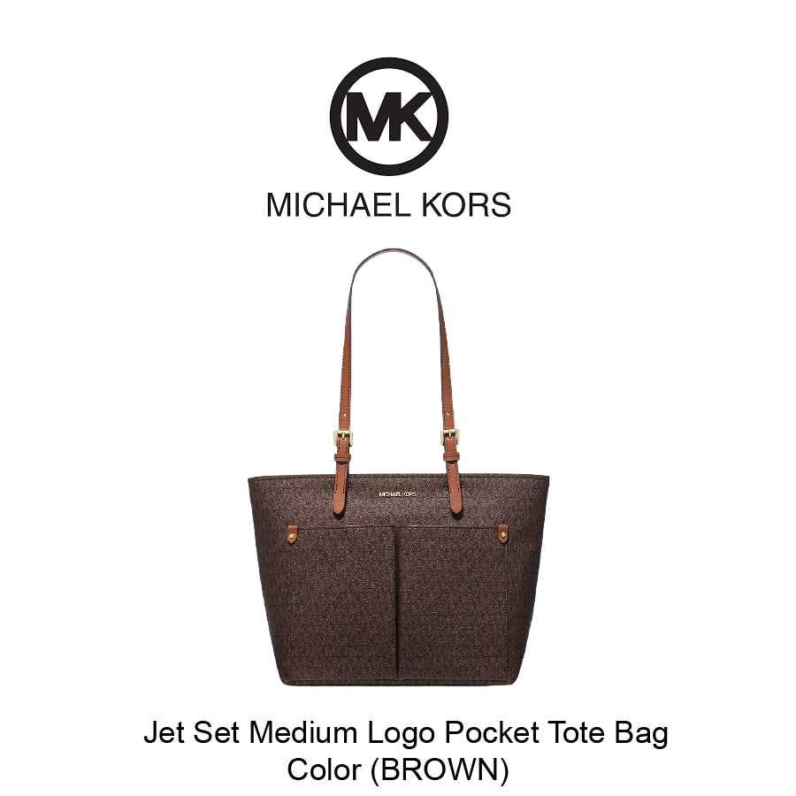 MICHAEL KORS Bags July-12-2026-32 Jet Set Medium Signature Logo Pocket Tote Bag - BROWN - Image 1